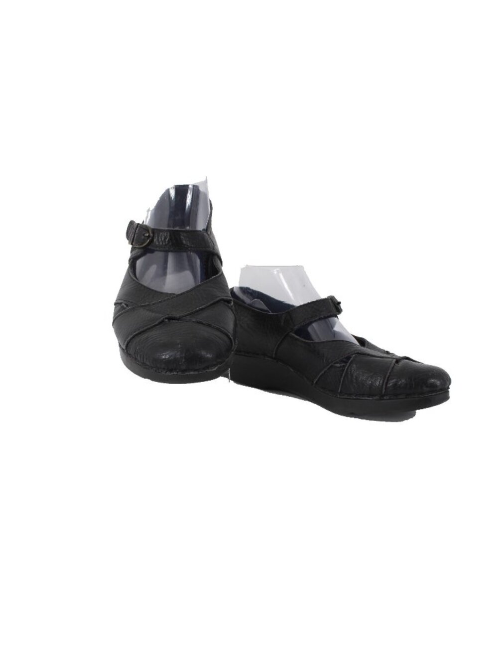 Zeeta Flats Sz 39 Black Ankle Strap Closed Toe Leather 1" Flats